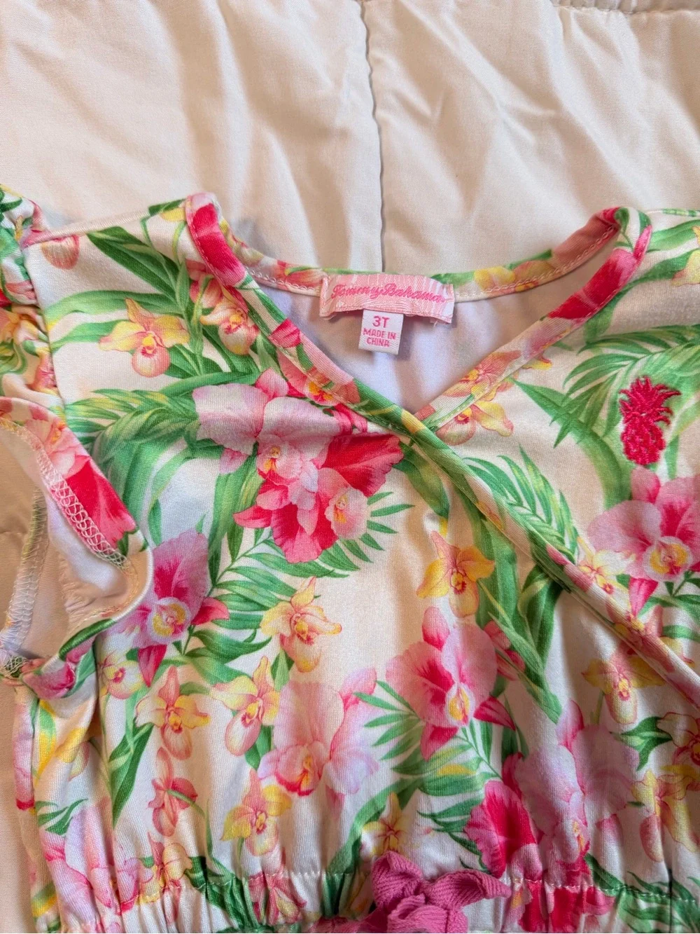 Floral Ruffle Tiered Girls Dress - Pink & Green